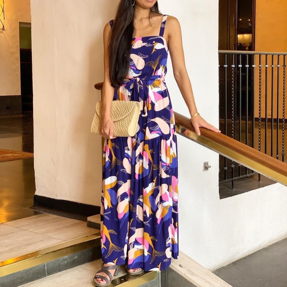 Fighting Eel Ava Sky blue koi maxi dress sz S - Picture 1 of 9